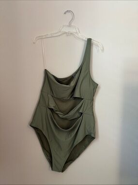 Old Navy Olive Green One-Shoulder One-Piece Swimsuit